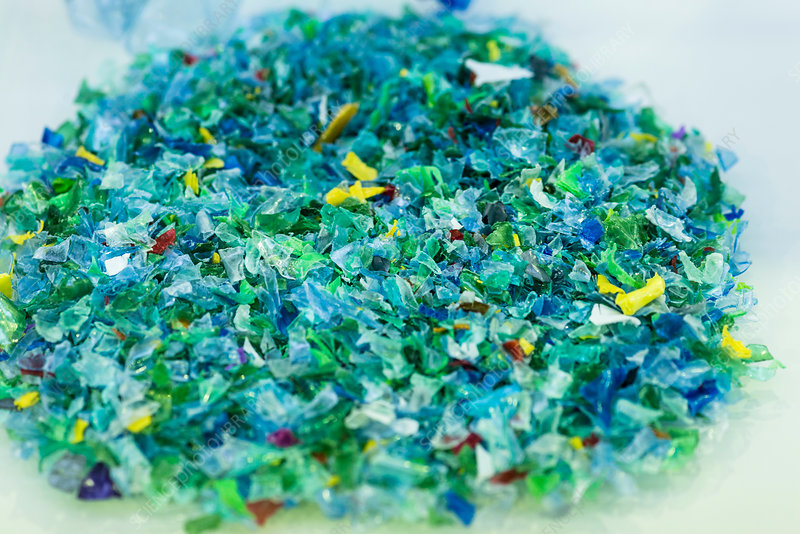 plastic chips from recycled water bottles
