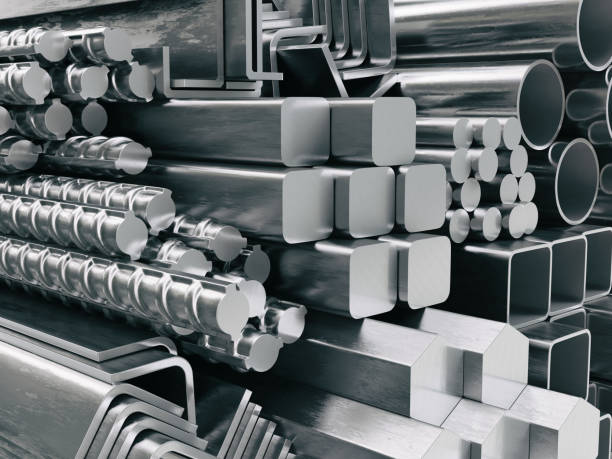 metal profiles and tubes. different stainless steel products. 3d illustration